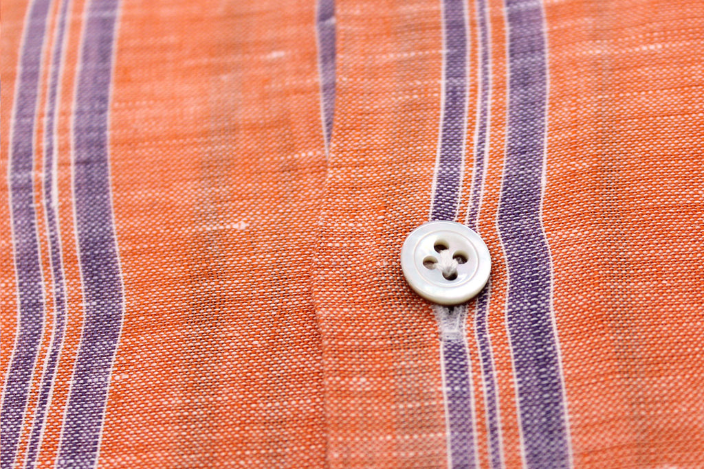 Men's Orange With Violet Striped Italian Linen Sport Shirt. Shop stylish high-quality mens sport shirts by Ike Behar.
