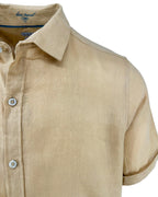 Men's safari beige pure linen short sleeve shirt. Shop stylish, high-quality mens shirts by Ike Behar