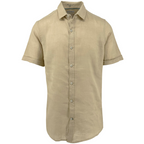 Men's safari beige pure linen short sleeve shirt. Shop stylish, high-quality mens shirts by Ike Behar
