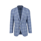 Men's sky blue and white check sport coat jacket made of linaen cashmere blend - Shop stylish, high-quality mens jackets by Ike Behar