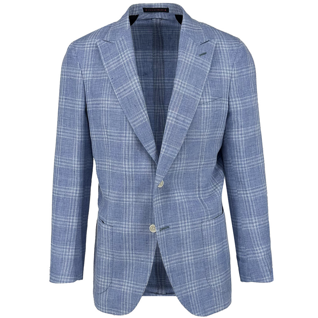 Men's sky blue and white check sport coat jacket made of linaen cashmere blend - Shop stylish, high-quality mens jackets by Ike Behar