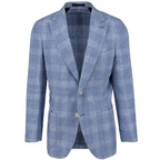 Men's sky blue and white check sport coat jacket made of linaen cashmere blend - Shop stylish, high-quality mens jackets by Ike Behar