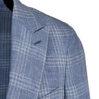 Men's sky blue and white check sport coat jacket made of linen cashmere blend - Shop stylish, high-quality mens jackets by Ike Behar