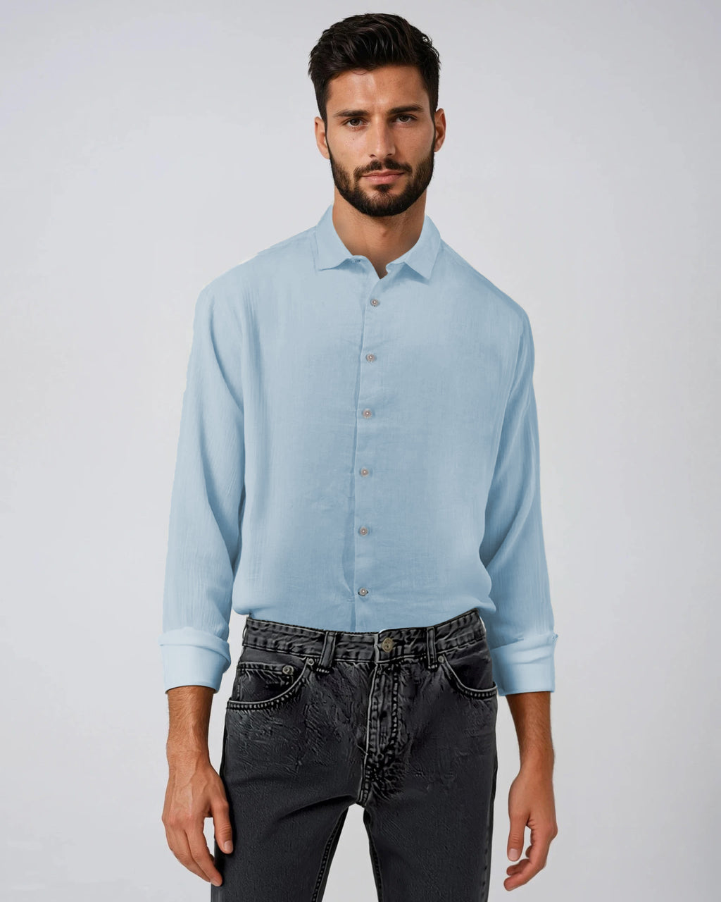 Men's sky blue pure 100% linen shirt - Shop stylish high-quality mens linen shirts by Ike Behar
