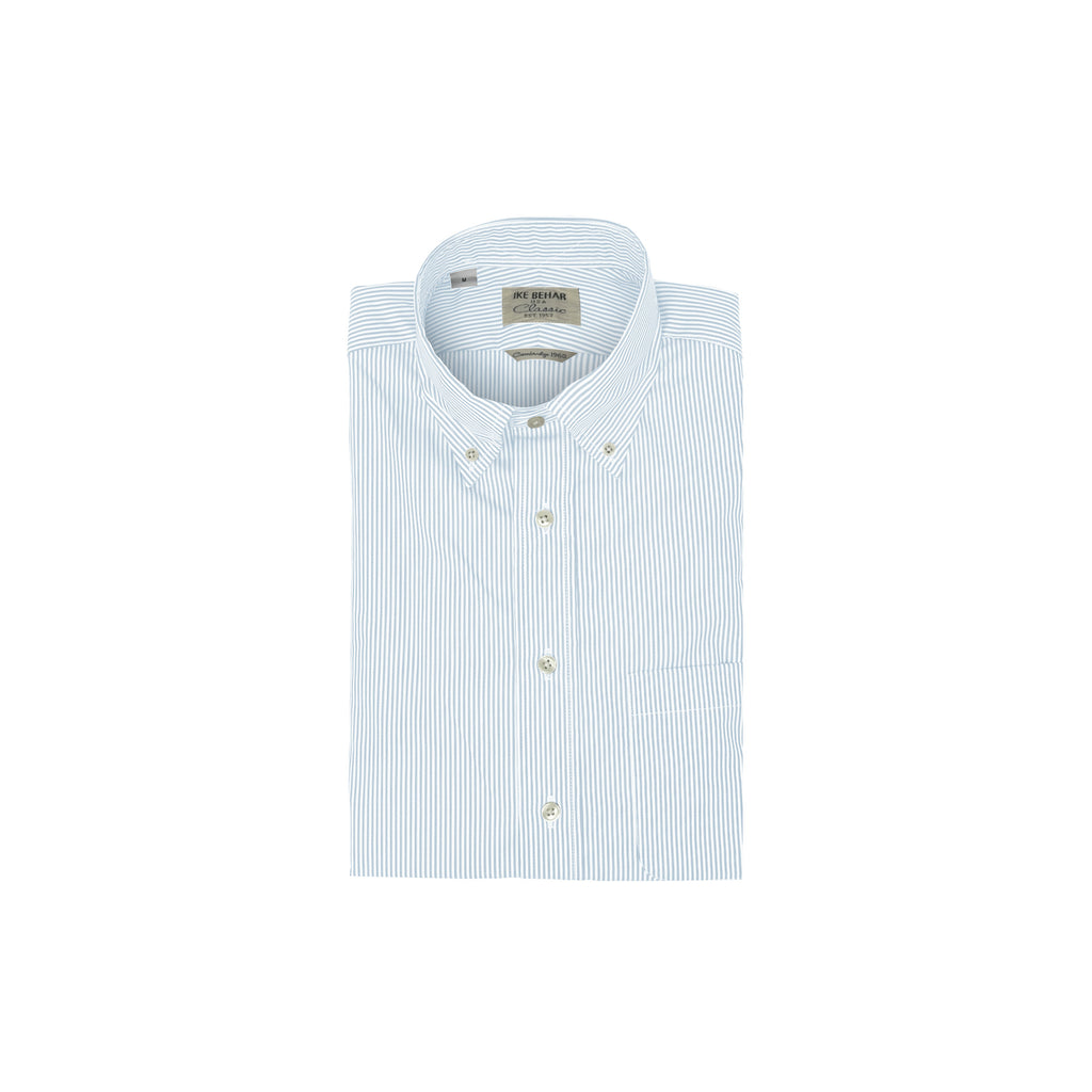 Men's sky blue stripe button-down shirt made of 100% cotton - Shop stylish high-quality mens shirts by Ike Behar
