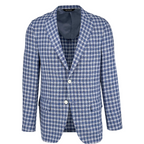 Men's sky, navy and white check sport coat jacket made of linen silk cotton blend - Shop stylish high-quality mens sport coats by Ike Behar