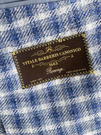 Men's sky, navy and white check sport coat jacket made of linen silk cotton blend - Shop stylish high-quality mens sport coats by Ike Behar