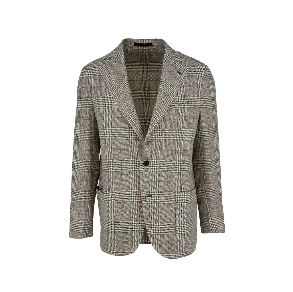 Men's tan plaid check sport coat jacket made of linen silk cotton blend - Shop stylish, high-quality mens jackets by Ike Behar