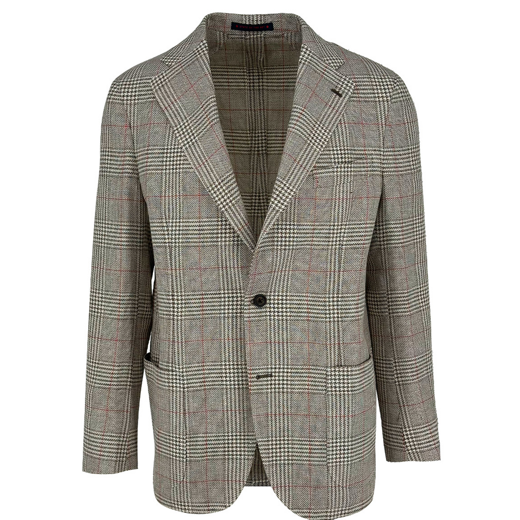 Men's tan plaid check sport coat jacket made of linen silk cotton blend - Shop stylish, high-quality mens jackets by Ike Behar