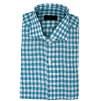 Men's Teal Linen Buffalo Check Sport Shirt. Shop stylish high-quality mens sport shirts by Ike Behar.