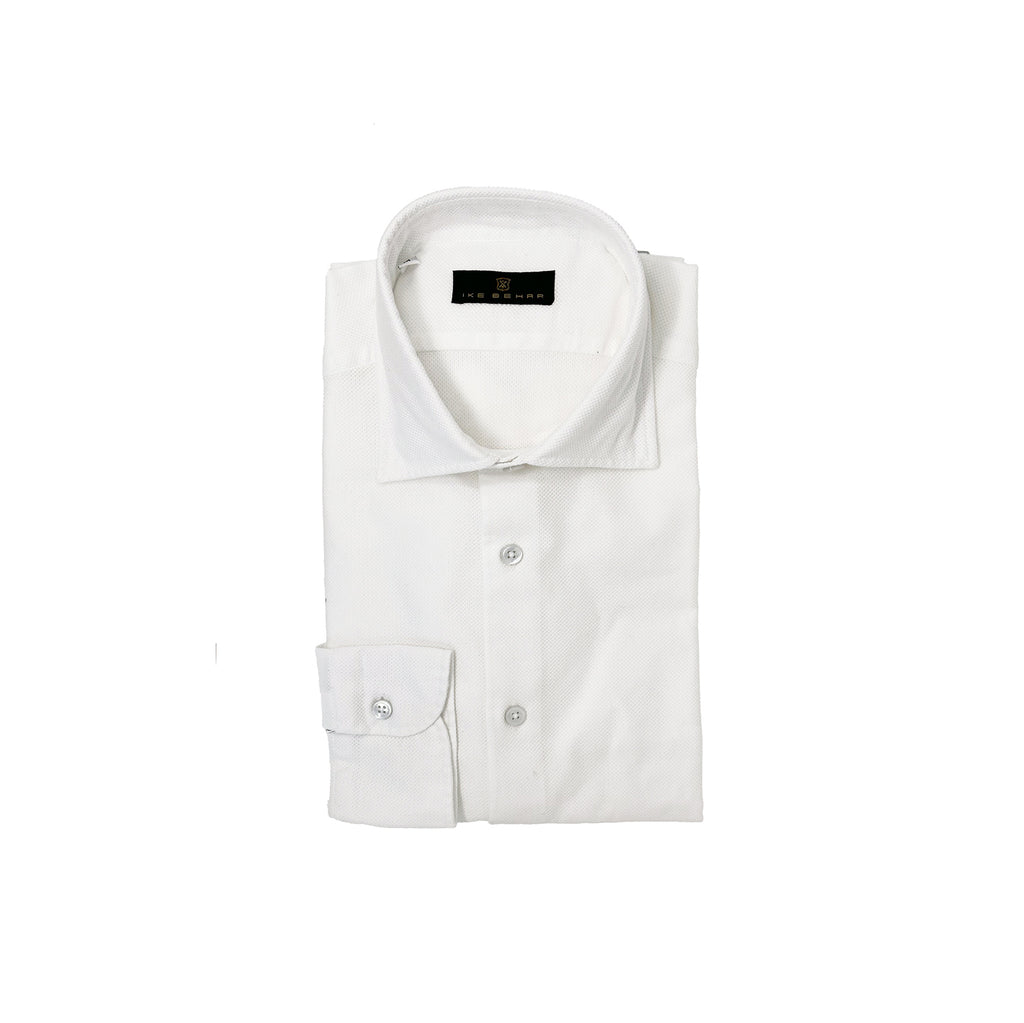 Men's white cotton pique shirt - Shop stylish high-quality mens pique shirts by Ike Behar