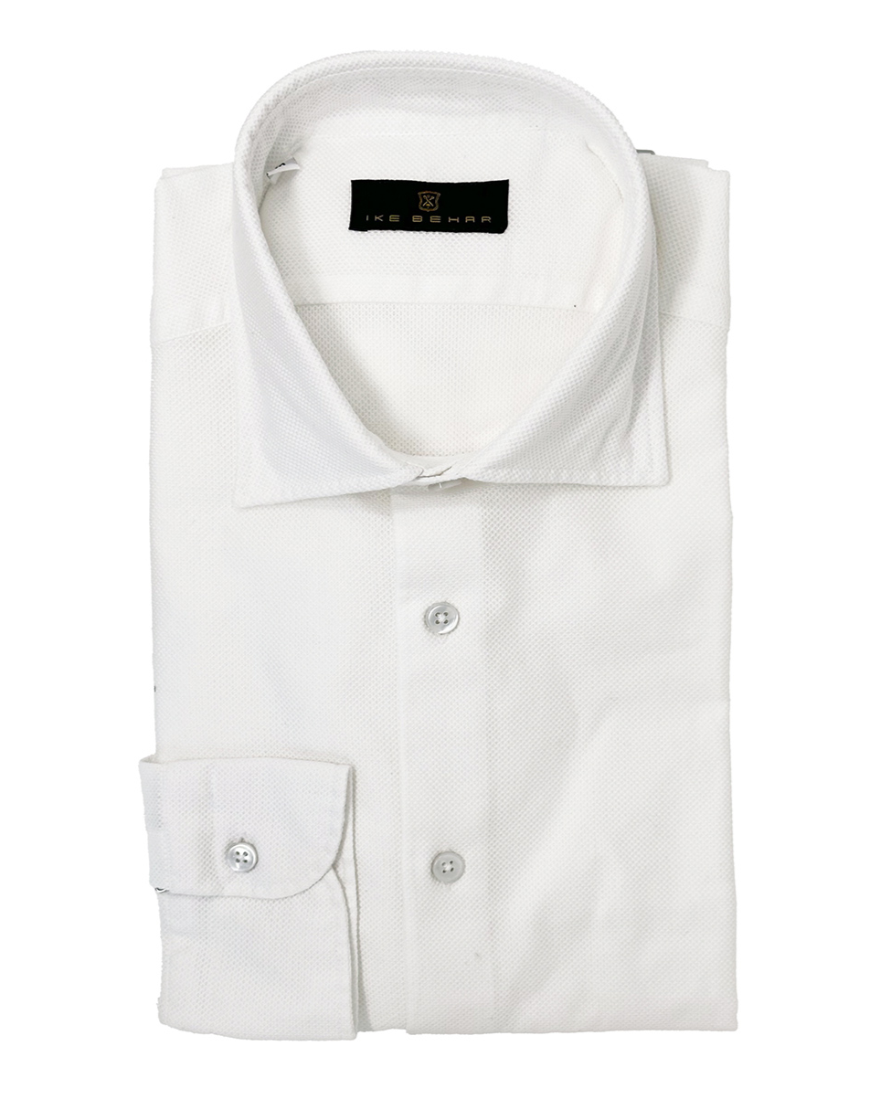 Men's white 100% cotton shirt - Shop stylish high-quality mens sport shirts by Ike Behar.