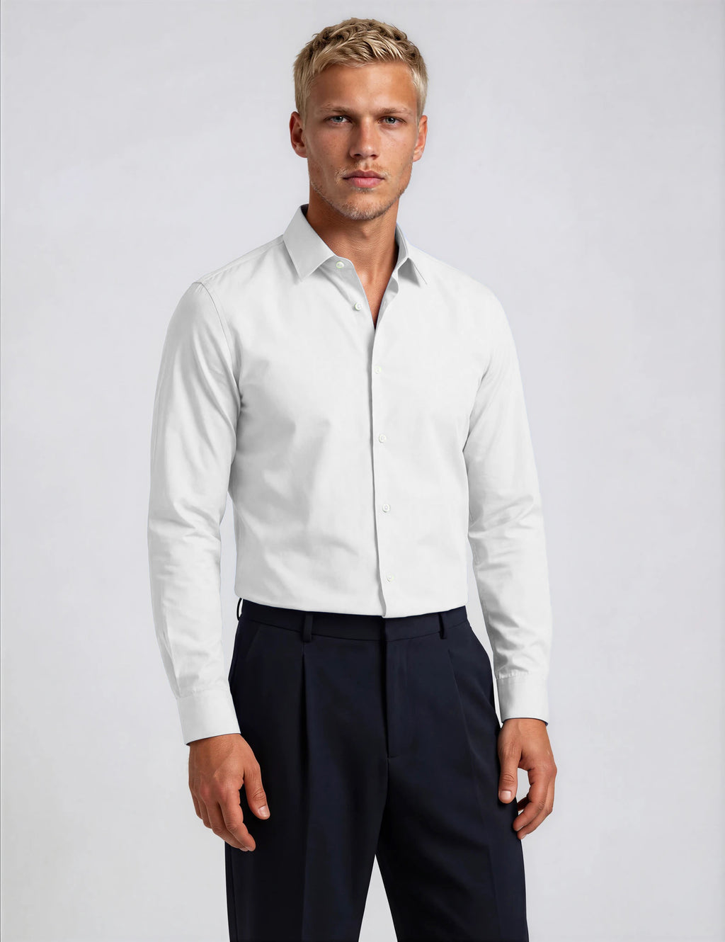 Men's White French Cuff Dress Shirt Stretch Cotton, 15.5 Men's White French Cuff Dress Shirt Stretch Cotton, 15.5
