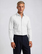 White Twill Natural Stretch Cotton Dress Shirt