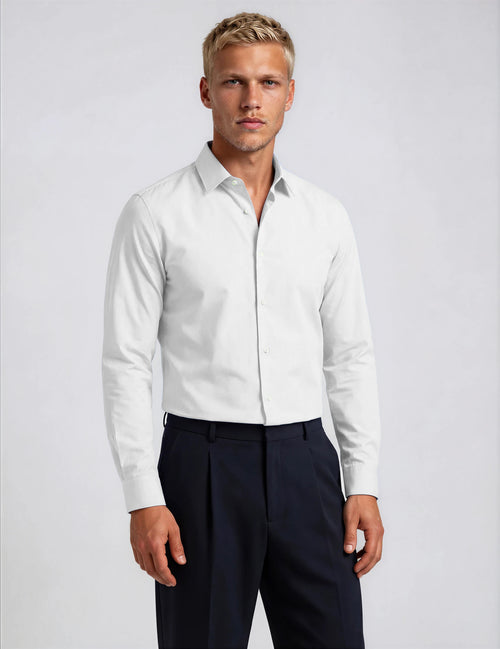 White Twill Natural Stretch Cotton Dress Shirt