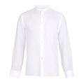 Men's white linen long sleeve sport shirt 100% cotton with band collar - Shop stylish high-quality mens sport shirts by Ike Behar.