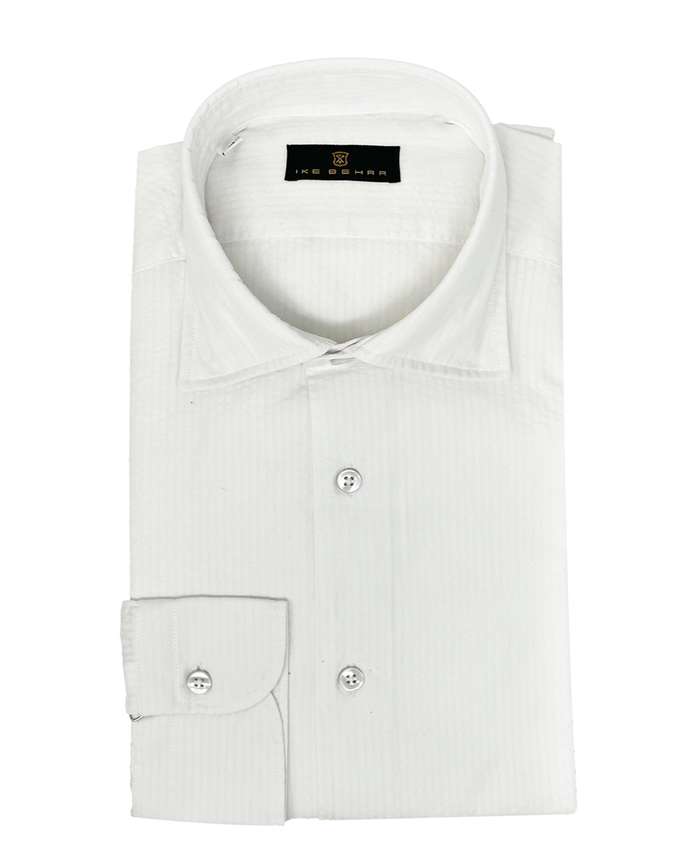 Men's white seersucker 100% cotton shirt - Shop stylish high-quality mens sport shirts by Ike Behar.