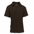 Brown cable knit polo shirt on a white background