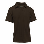 Brown cable knit polo shirt on a white background