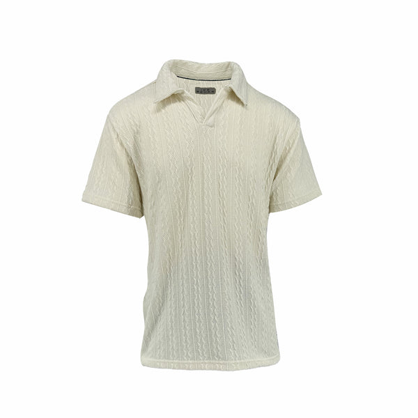 Men's Off-White Cable Knit Johnny Collar Polo T-shirt – Ike