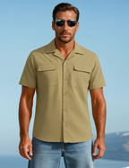 Safari Linen Blend Tonal Dobby Two Pocket Short Sleeve Shirt