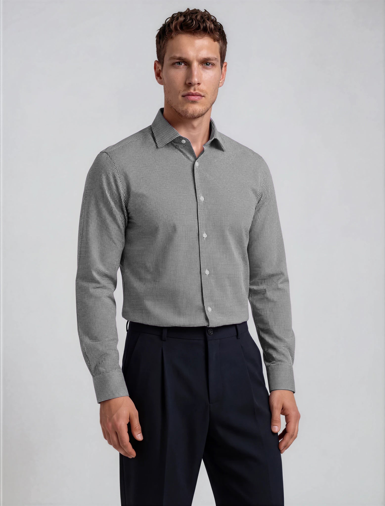 Black Mini-Check Natural Stretch Cotton Dress Shirt 18.5