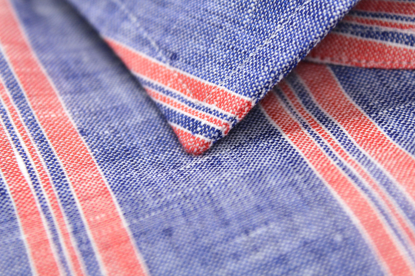 Hand Finished Navy With Rose Striped Italian Linen Sport Shirt