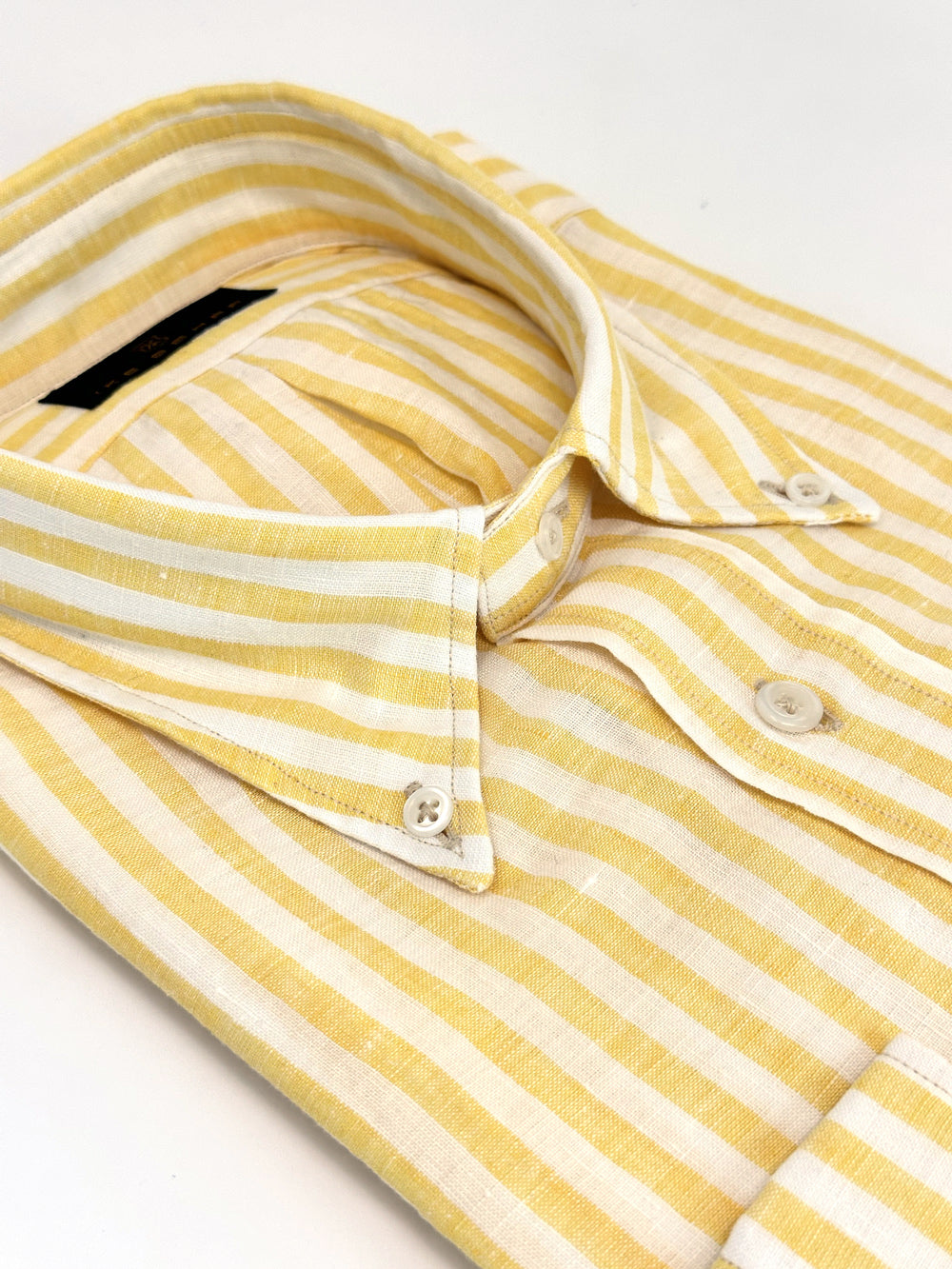 Yellow and White Bar Stripe Linen Sport Shirt