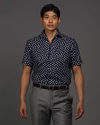 Men's black white printed button-up shirt- Shop stylish high-quality mens shirts by Ike Behar