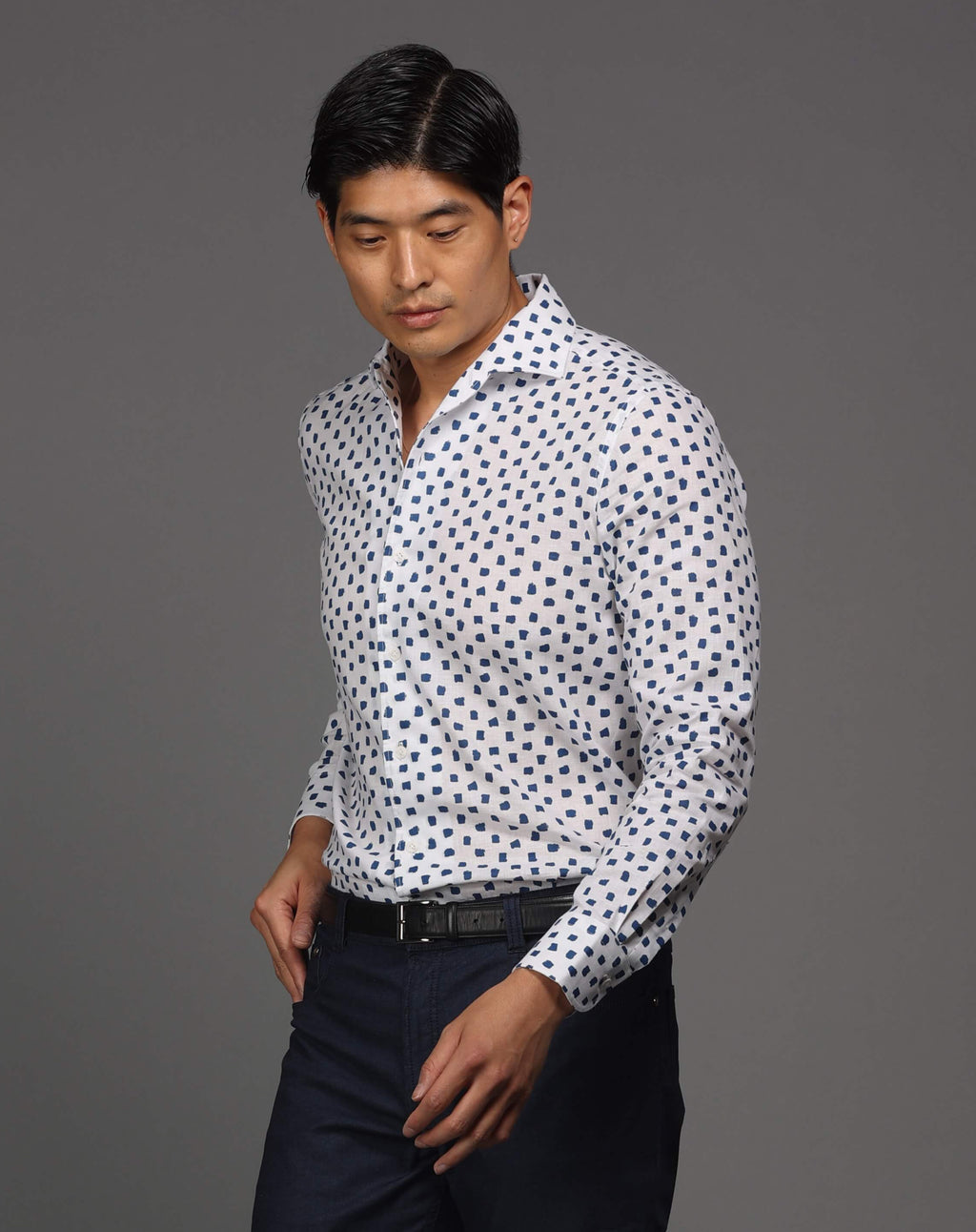 Men's white black printed button-up shirt- Shop stylish high-quality mens shirts by Ike Behar