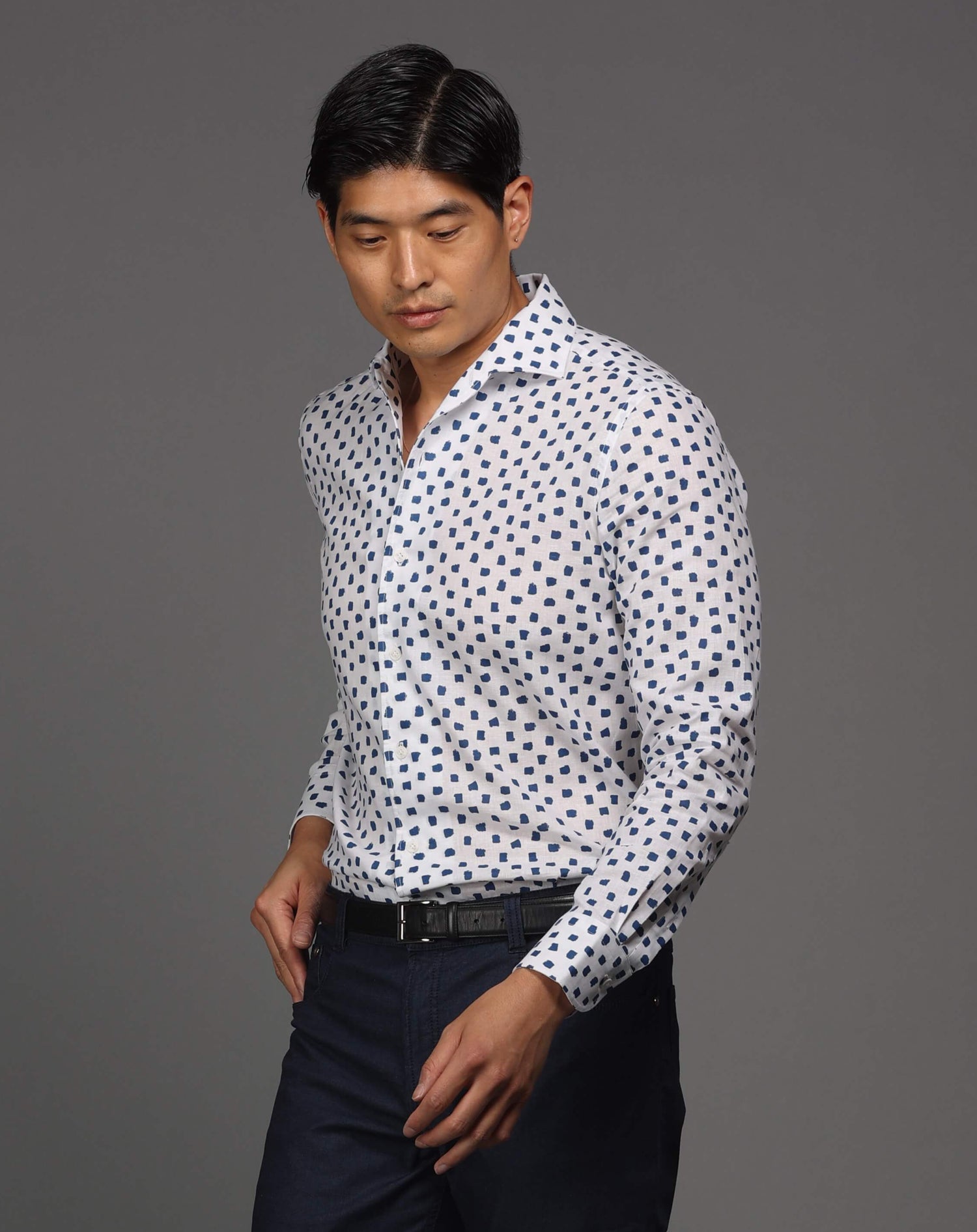 Men's white black printed button-up shirt- Shop stylish high-quality mens shirts by Ike Behar