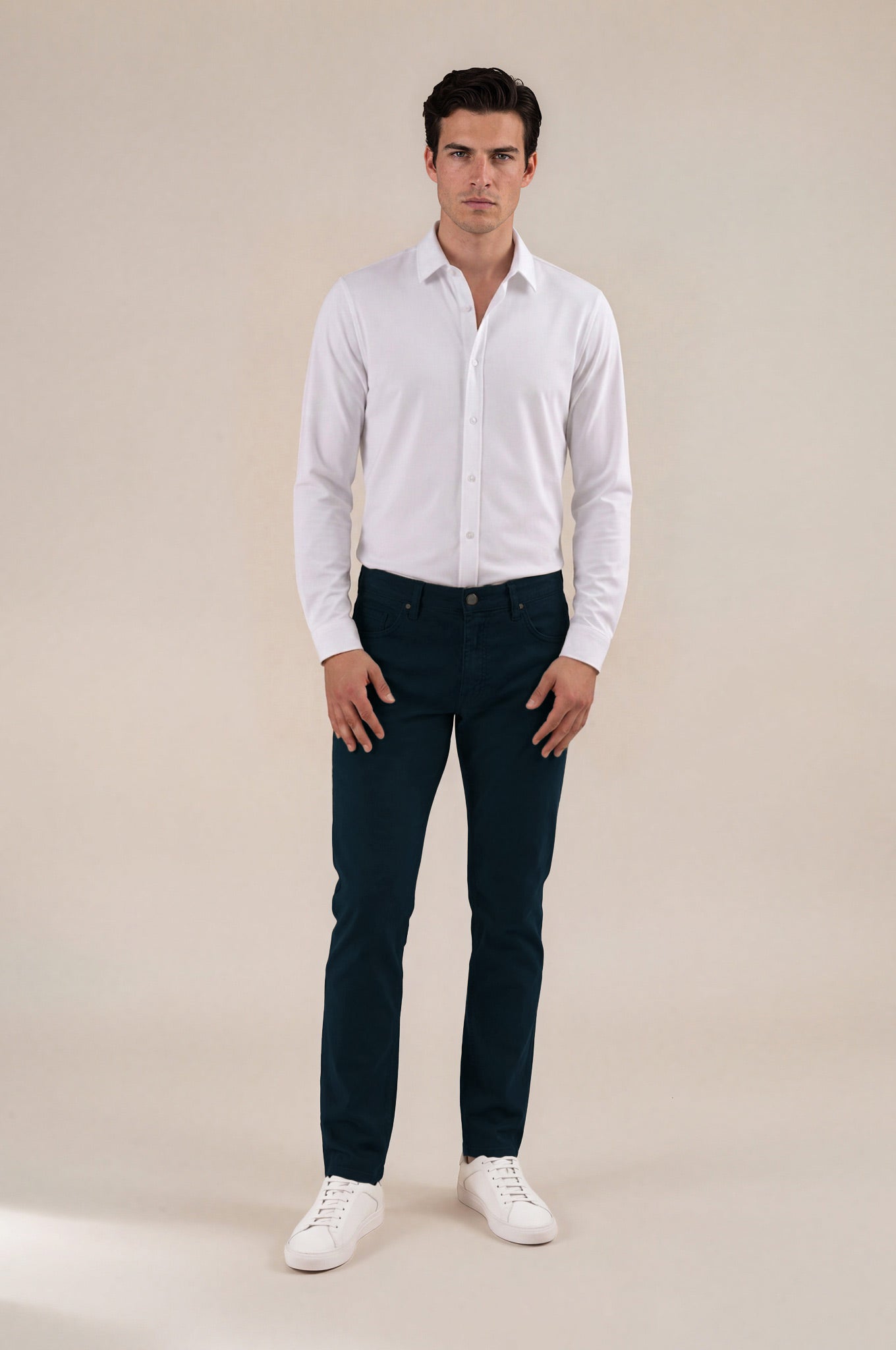 Dark Navy Italian Five-Pocket Stretch Cotton Pant