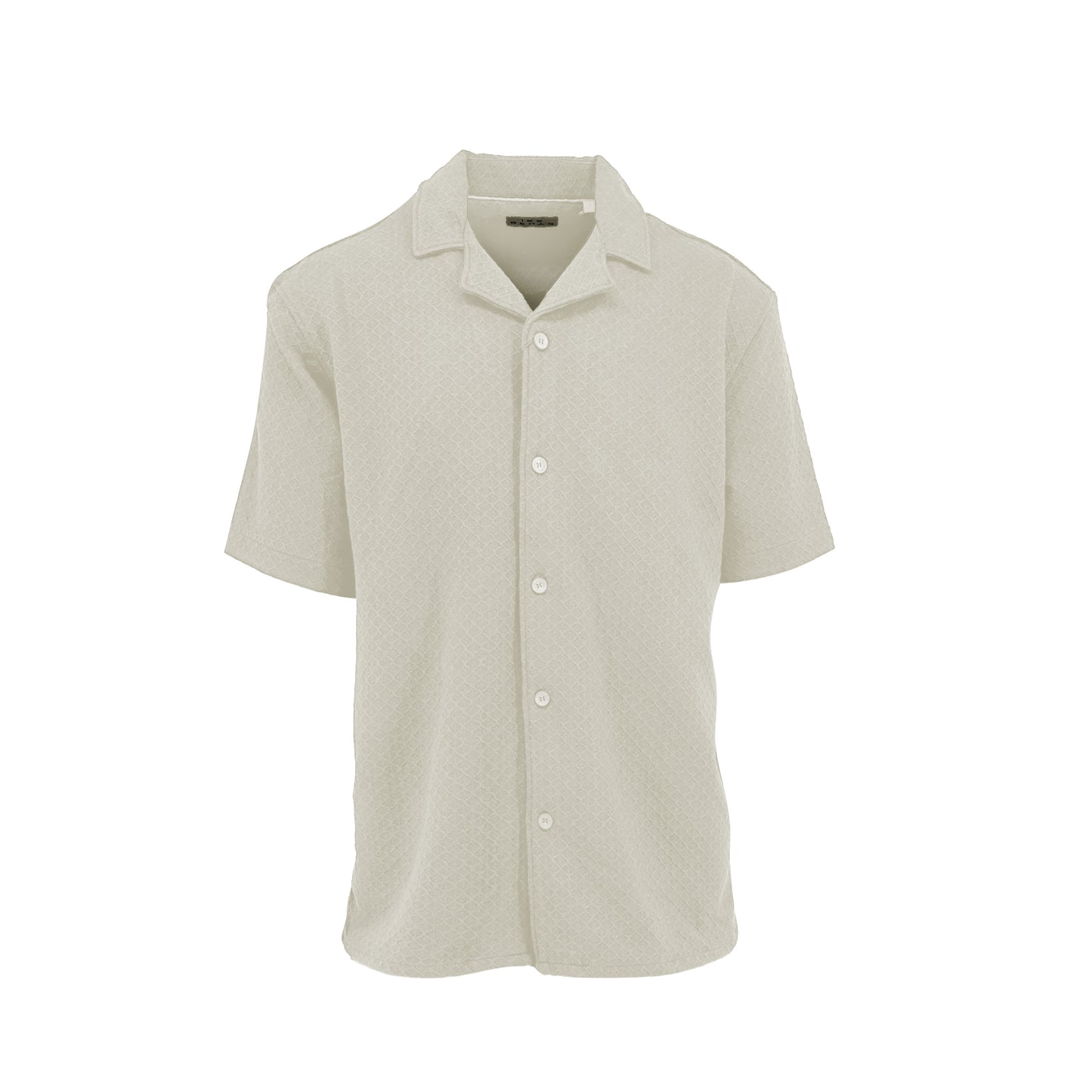 Ecru Jacquard Knit Button-Front Sport Shirt