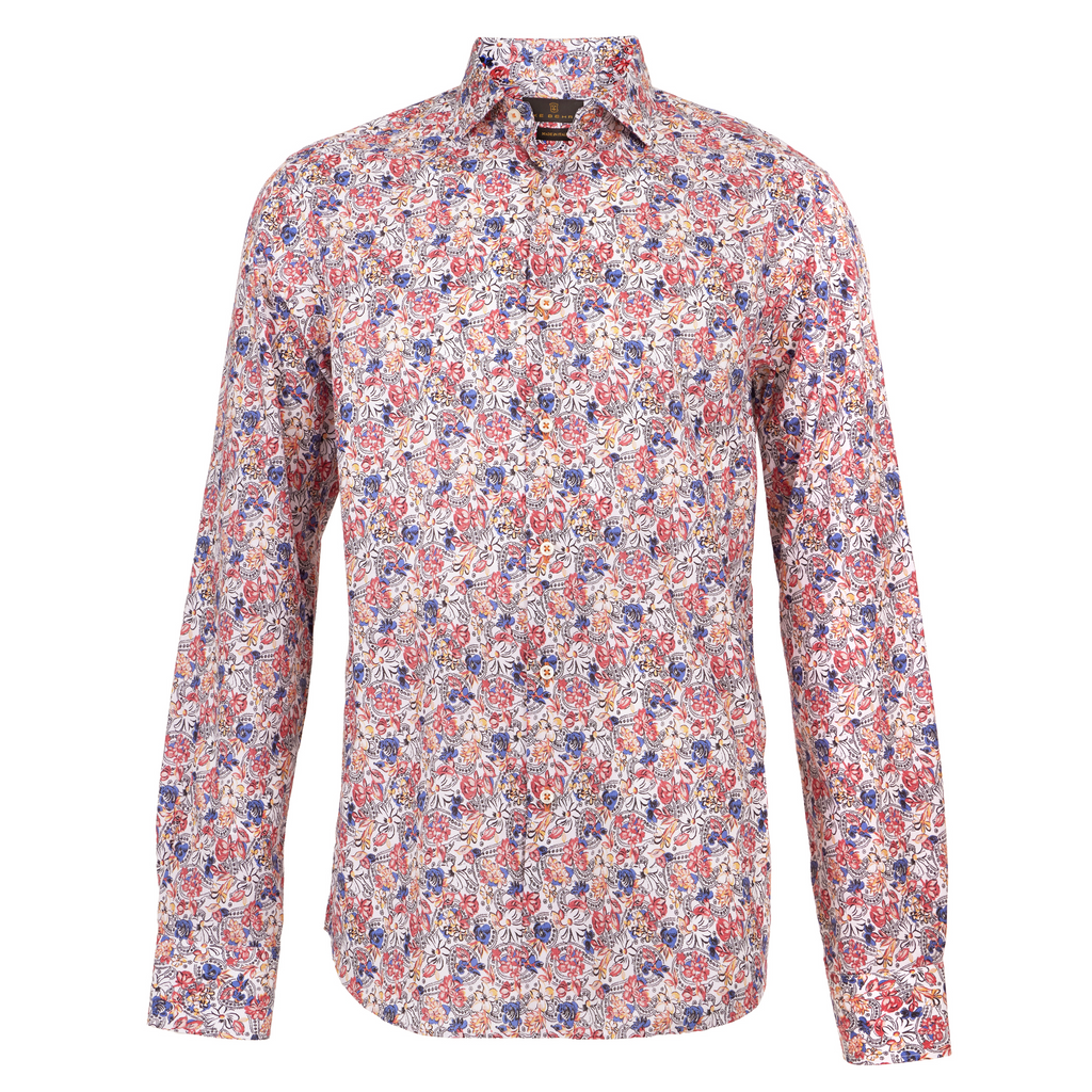 Men's Floral Print long sleeve sport shirt button up 100% cotton with franco collar - Shop stylish high-quality mens sport shirts by Ike Behar.