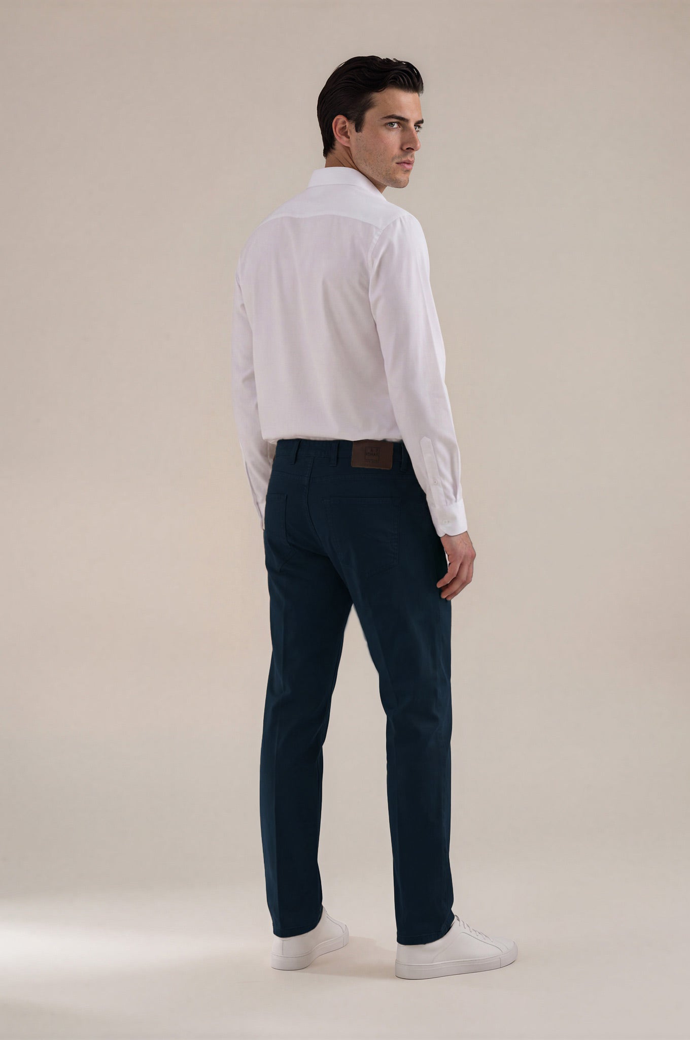 Dark Navy Italian Five-Pocket Stretch Cotton Pant
