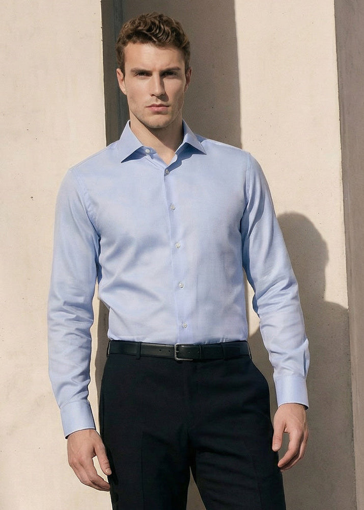 Light Blue Twill Natural Stretch Cotton Dress Shirt