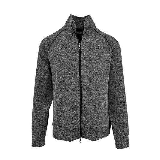 Charcoal Jacquard Stretch Knit Herringbone Track Jacket