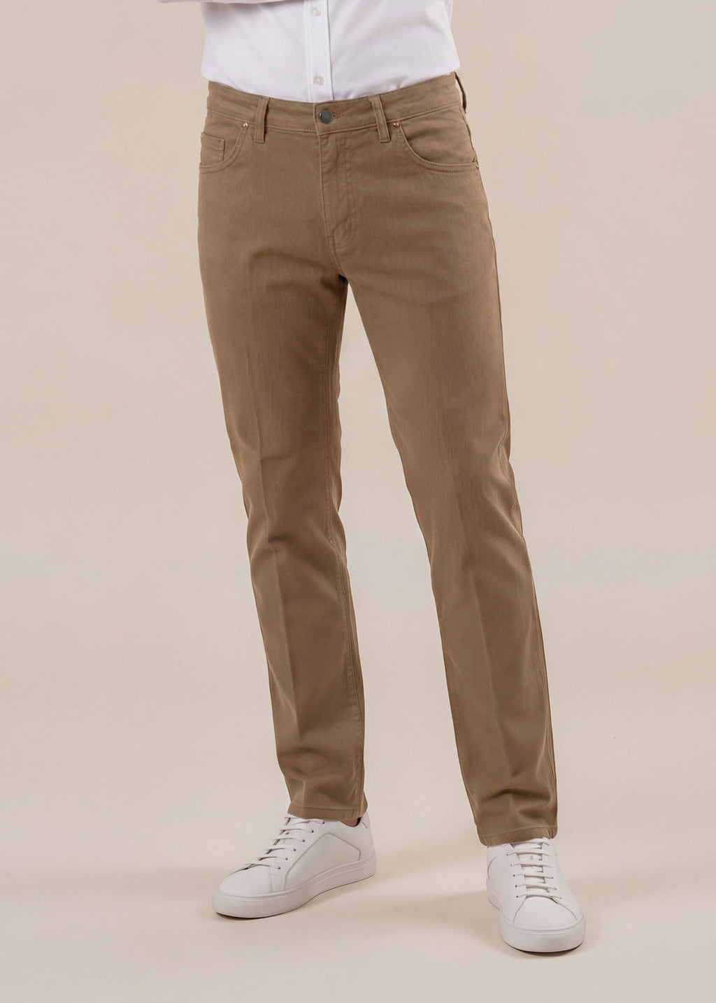 Khaki Italian Five-Pocket Stretch Cotton Pant