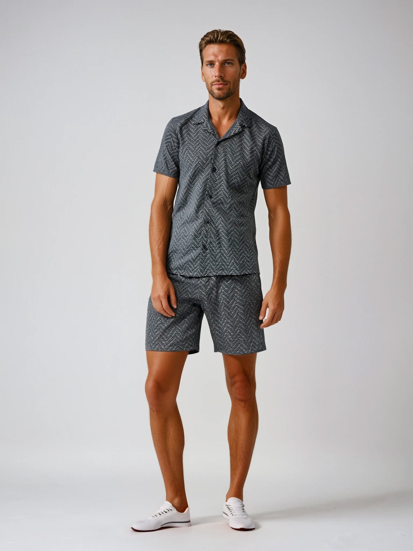 Jacquard Knit Button-Front and Short Set