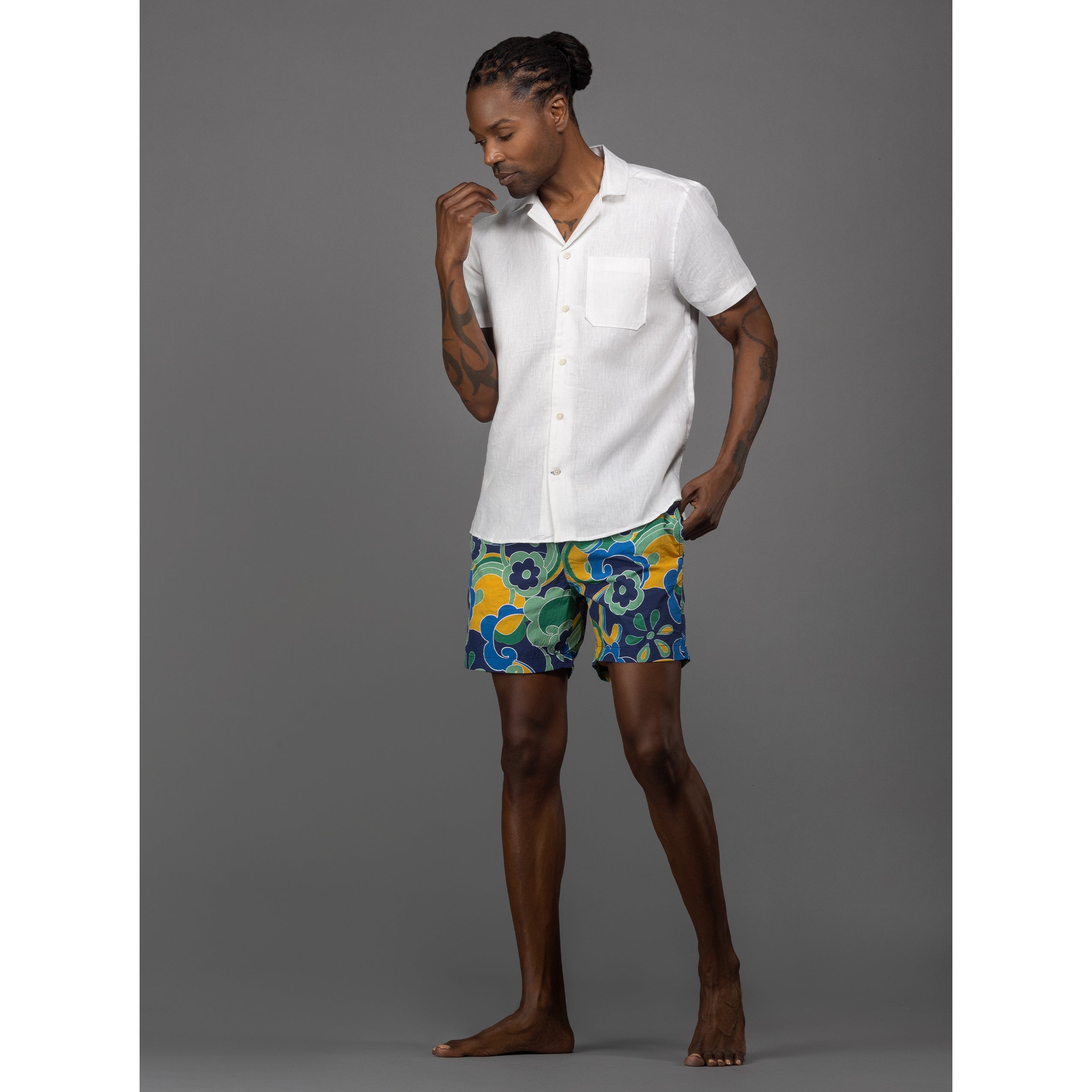 Swim Shorts With Leafy Floral Print