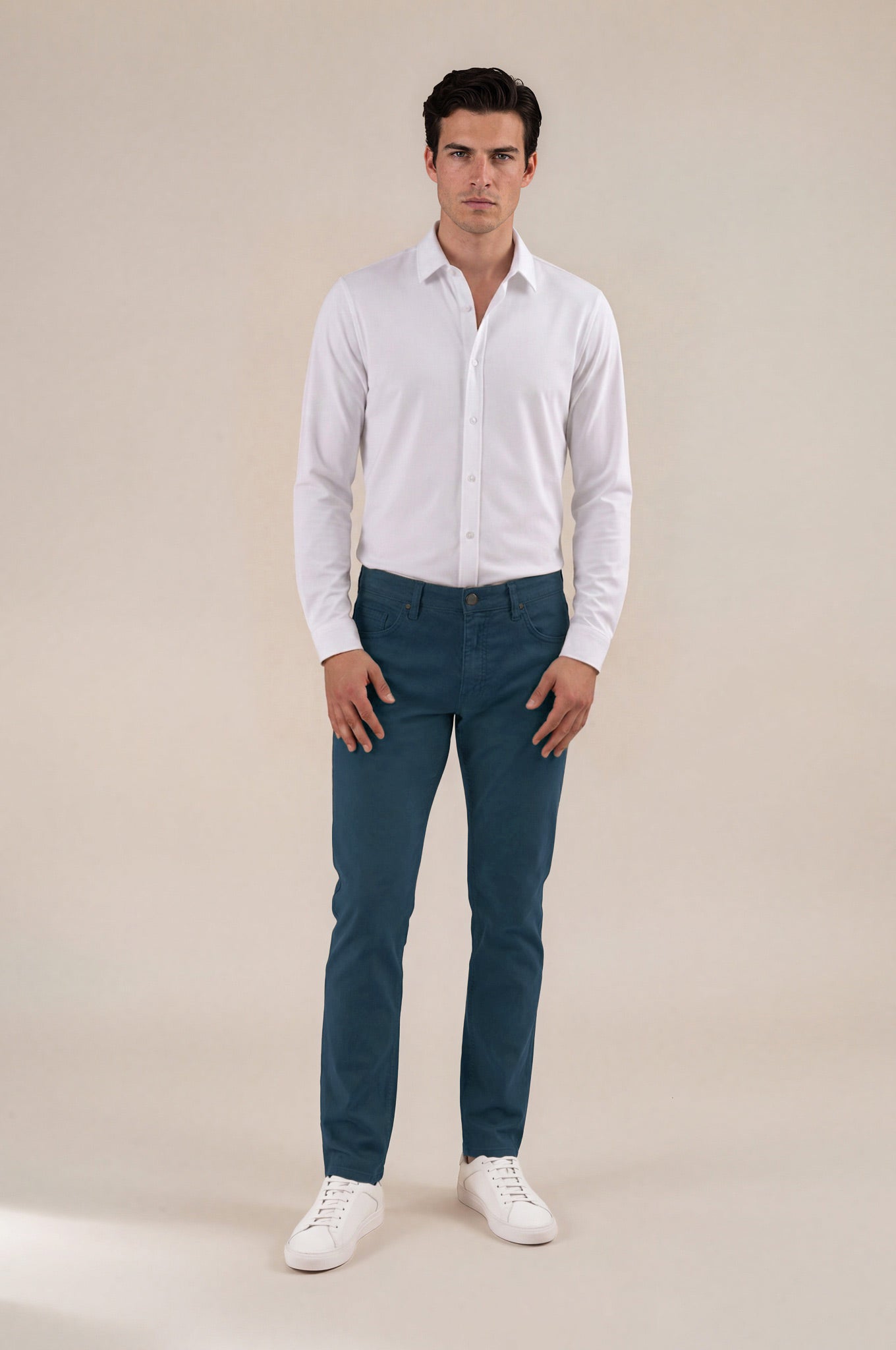 New Navy Italian Five-Pocket Stretch Cotton Pant