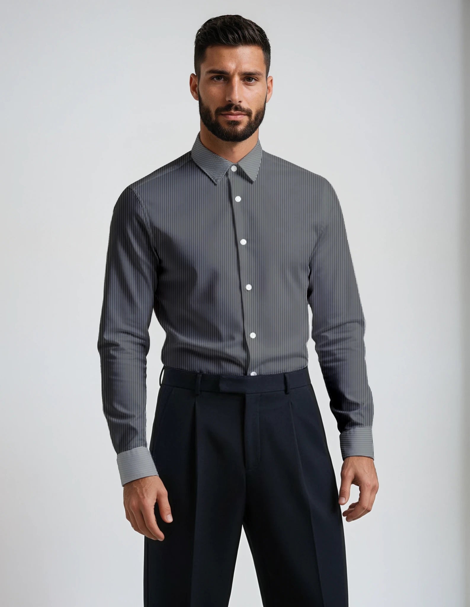 Black Fine Stripe Made to Measure Shirt