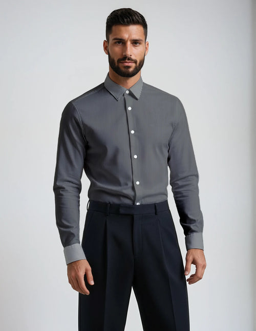 Black Fine Stripe Made to Measure Shirt