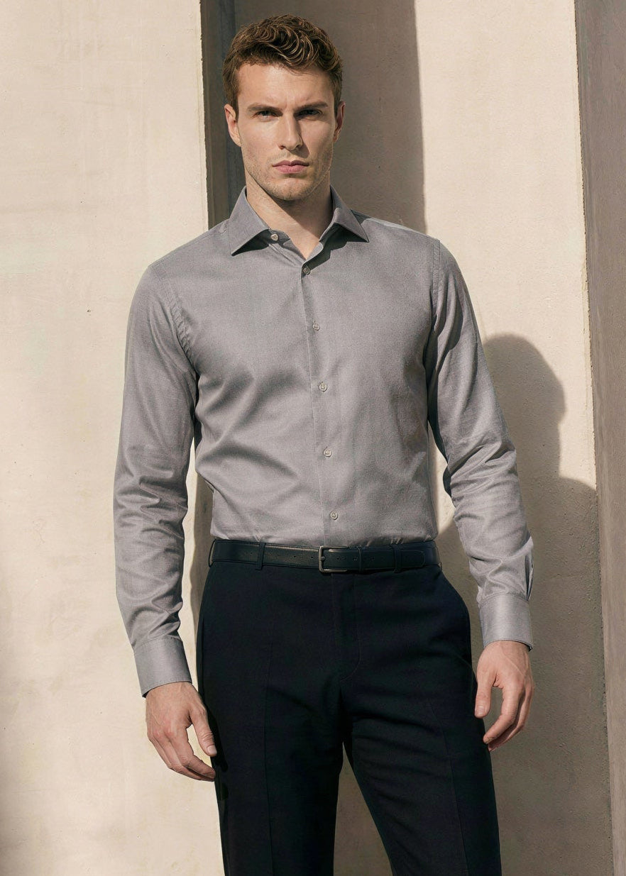 grey dress pants and black shirt Medium Performance Slim Fit Suit Yoked back shoulders Mens Grey Slim Fit 2-Piece