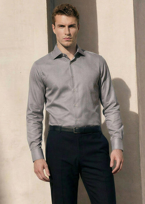 grey dress shirt Charcoal Twill Natural Stretch Cotton Dress Shirt 17
