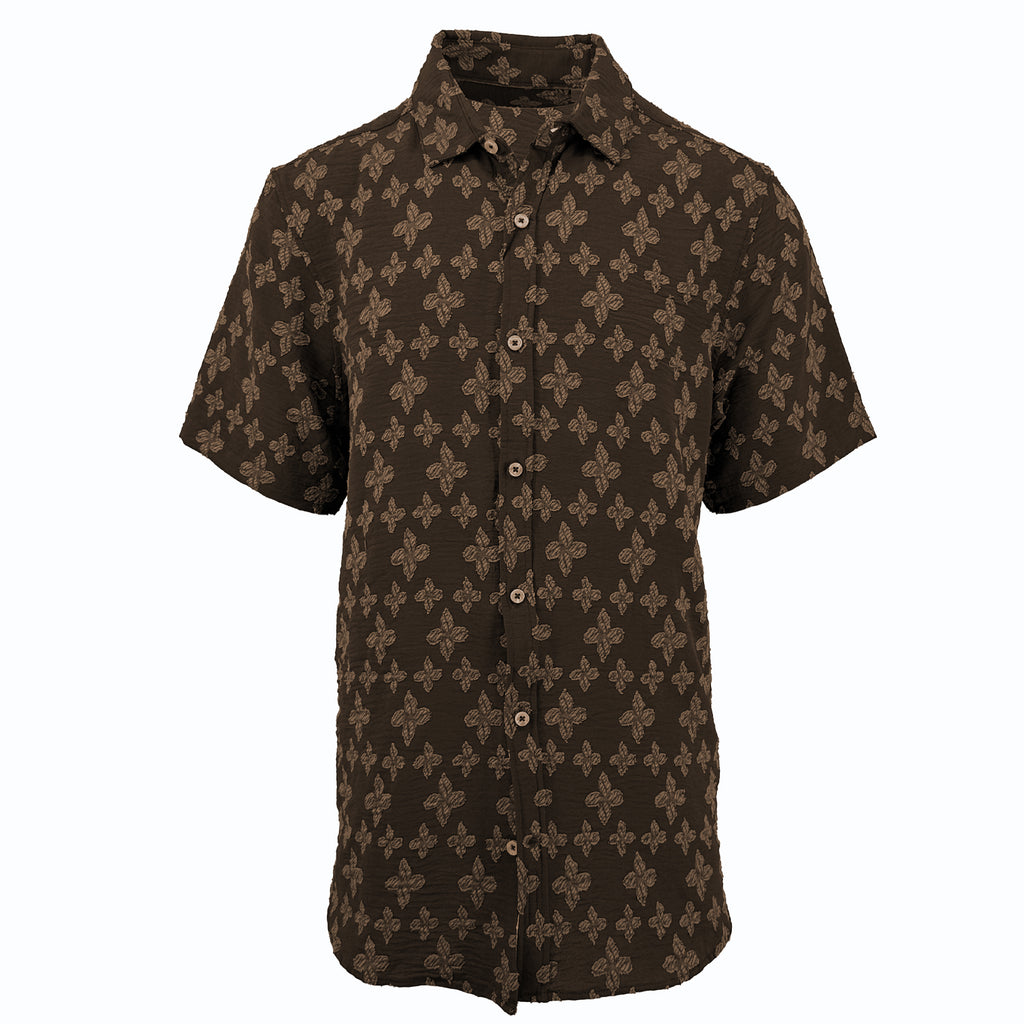 Chocolate Jacquard Textured Short Sleeve Shirt