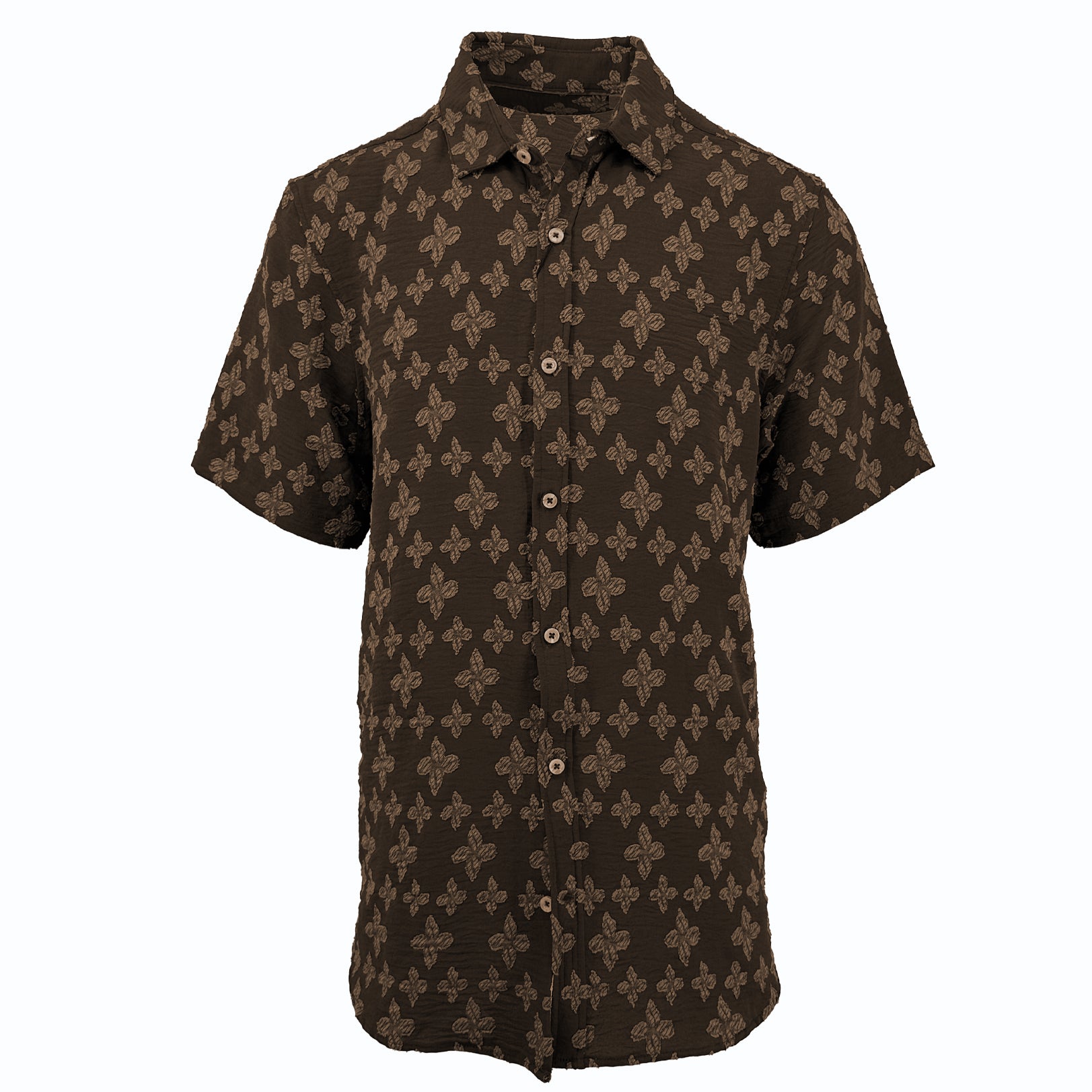 Chocolate Jacquard Textured Short Sleeve Shirt