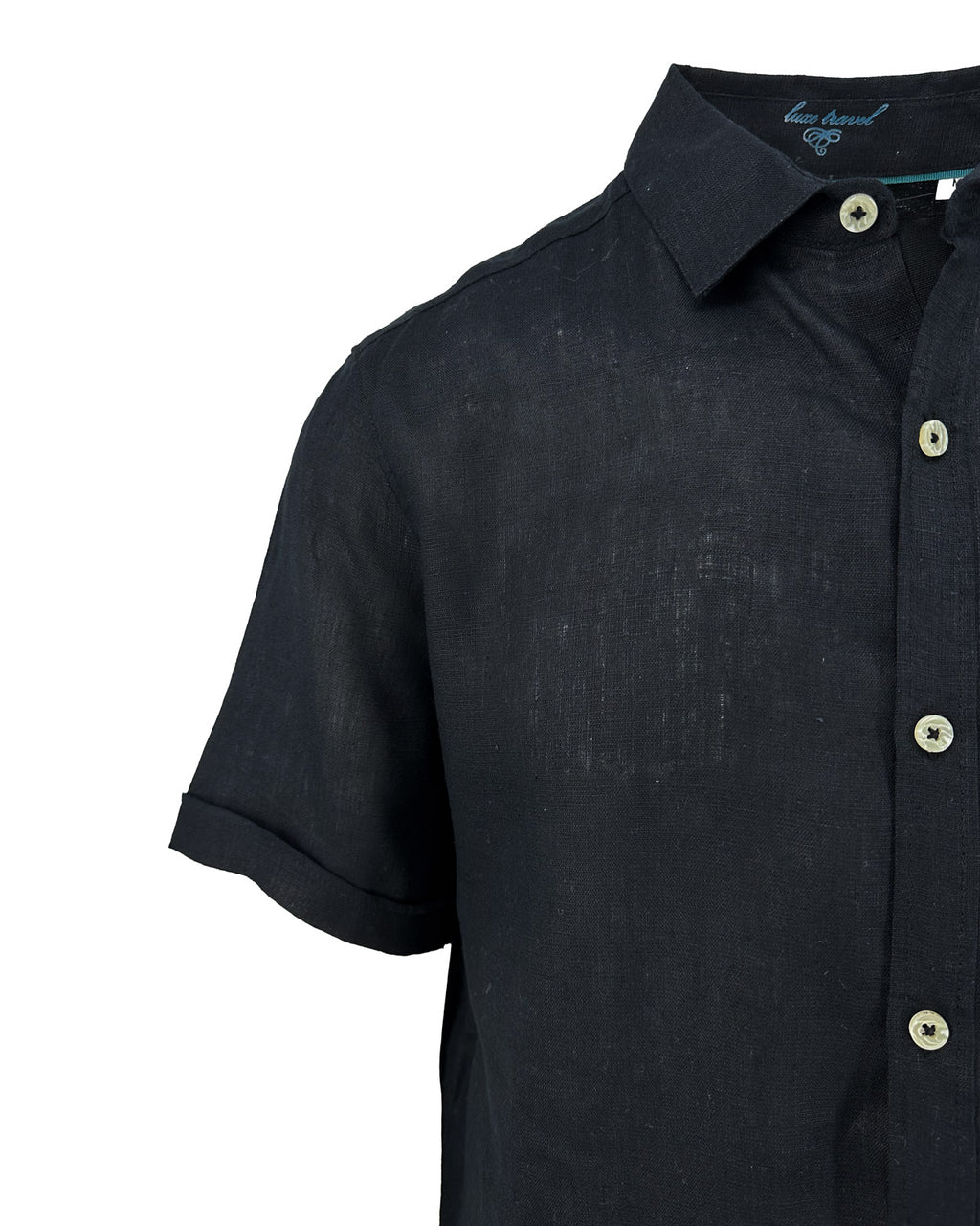 Men's coal black pure linen short sleeve shirt. Shop stylish, high-quality mens shirts by Ike Behar