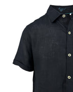 Men's coal black pure linen short sleeve shirt. Shop stylish, high-quality mens shirts by Ike Behar