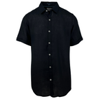Men's coal black pure linen short-sleeve shirt. Shop stylish, high-quality men's shirts by Ike Behar